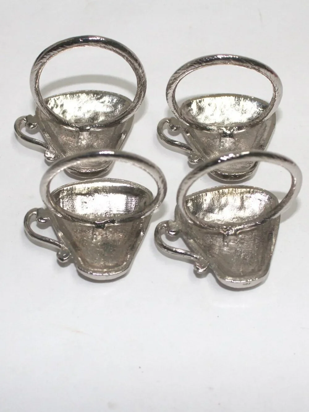 Set of 4 Emenee Silver Tone Coffee or Tea Cup Shaped Napkin Rings
